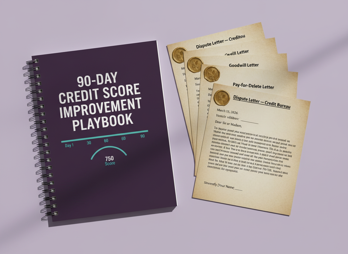 Credit Score Improvement Guide — 90-day playbook with dispute letter templates